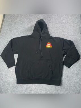 Black Crewneck Hoodie with Small Red & Yellow Chest Patch